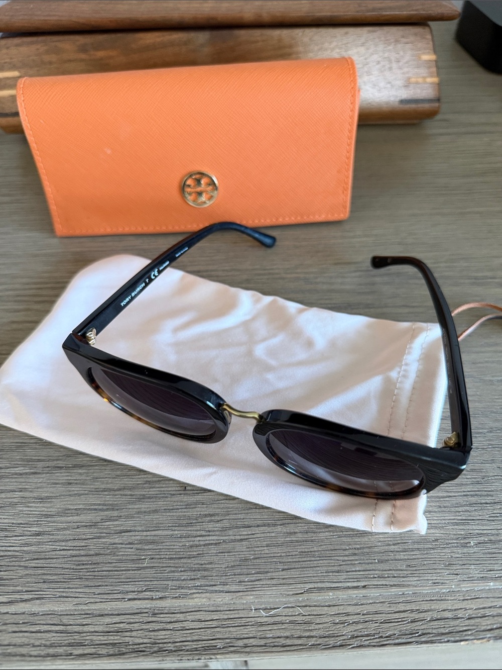 Tory Burch Black Sunglasses with Orange Logo Case
